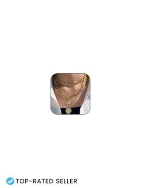 Layered Coin Pendant Necklace Chunky Chain